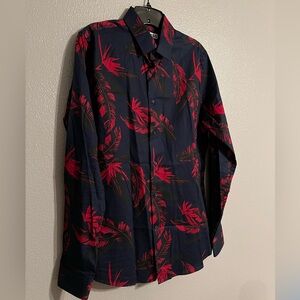 Express Dark Blue and Red Floral Print Shirt